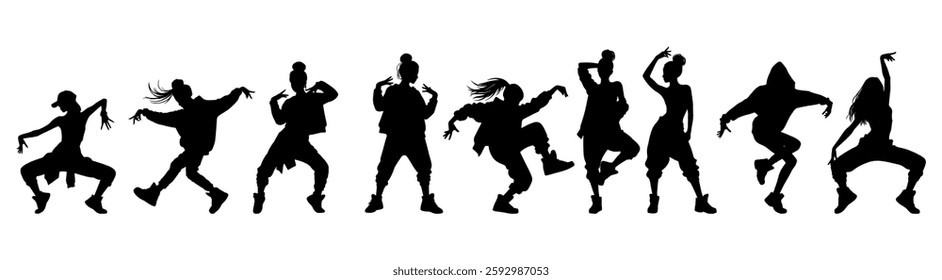 Vector illustration. Silhouette on a white background. Hip-hop dance girl sticker