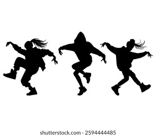 Vector illustration. Silhouette on a white background. Hip-hop dance girl sticker.