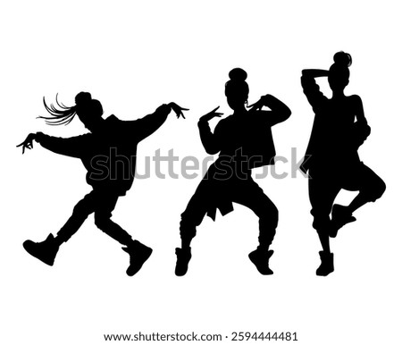 Vector illustration. Silhouette on a white background. Hip-hop dance girl sticker.