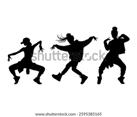 Vector illustration. Silhouette on a white background. Hip-hop dance girl sticker.