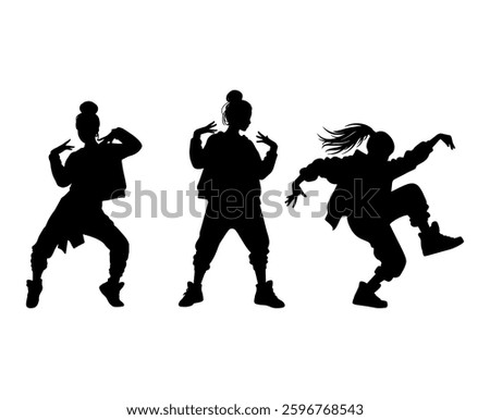Vector illustration. Silhouette on a white background. Hip-hop dance girl sticker.