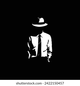 vector illustration of silhouette of a person with hat in black white. a business person.