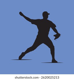 vector illustration of the silhouette of a pitcher throwing a baseball during a game