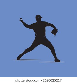 vector illustration of the silhouette of a pitcher throwing a baseball during a game