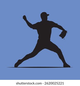 vector illustration of the silhouette of a pitcher throwing a baseball during a game