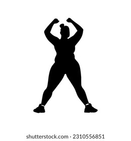 Vector illustration. Silhouette of a plump woman. Going in for sports. weight loss