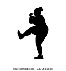 Vector illustration. Silhouette of a plump woman. Going in for sports. weight loss