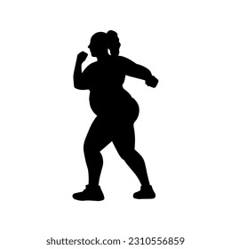 Vector illustration. Silhouette of a plump woman. Going in for sports. weight loss