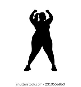 Vector illustration. Silhouette of a plump woman. Going in for sports. weight loss