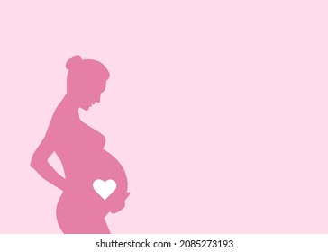 vector illustration of a silhouette of a pregnant woman on a pink background copy space. The concept of pregnancy, childbirth, reproductology, gynecology. banner happy pregnancy