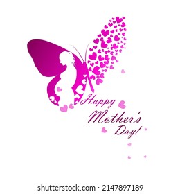 vector illustration of silhouette of pregnant woman and butterflies. Happy Mother's Day.