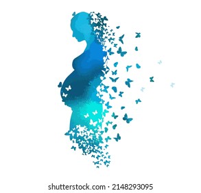 vector illustration of silhouette of pregnant woman and butterflies