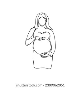 Vector illustration. Silhouette of a pregnant woman. One line art.