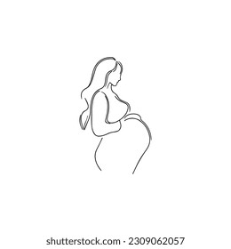 Vector illustration. Silhouette of a pregnant woman. One line art.