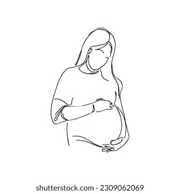 Vector illustration. Silhouette of a pregnant woman. One line art.