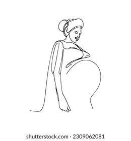 Vector illustration. Silhouette of a pregnant woman. One line art.