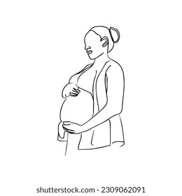 Vector illustration. Silhouette of a pregnant woman. One line art.