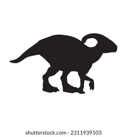 vector illustration of silhouette of prehistoric creature parasaurolophus isolated on white background.