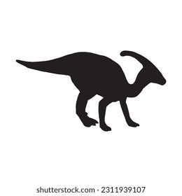 vector illustration of silhouette of prehistoric creature parasaurolophus isolated on white background.