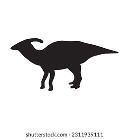 vector illustration of silhouette of prehistoric creature parasaurolophus isolated on white background.