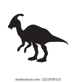 vector illustration of silhouette of prehistoric creature parasaurolophus isolated on white background.