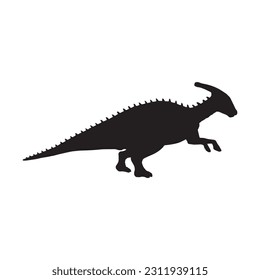 vector illustration of silhouette of prehistoric creature parasaurolophus isolated on white background.