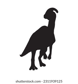 vector illustration of silhouette of prehistoric creature parasaurolophus isolated on white background.