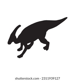 vector illustration of silhouette of prehistoric creature parasaurolophus isolated on white background.