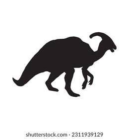 vector illustration of silhouette of prehistoric creature parasaurolophus isolated on white background.