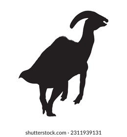 vector illustration of silhouette of prehistoric creature parasaurolophus isolated on white background.