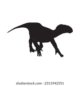 vector illustration of silhouette of prehistoric creature iguanodon isolated on white background