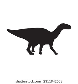 vector illustration of silhouette of prehistoric creature iguanodon isolated on white background