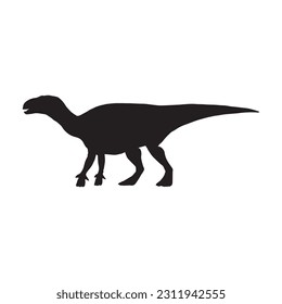 vector illustration of silhouette of prehistoric creature iguanodon isolated on white background