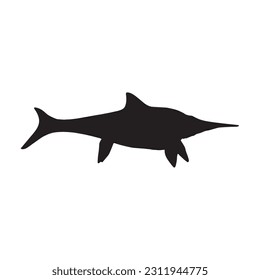vector illustration of silhouette of prehistoric creature shastasaurus isolated on white background.