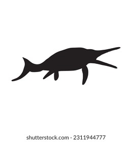 vector illustration of silhouette of prehistoric creature shastasaurus isolated on white background.