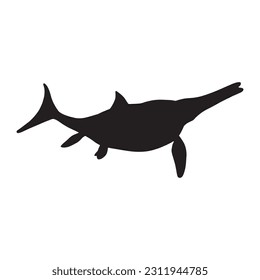 vector illustration of silhouette of prehistoric creature shastasaurus isolated on white background.