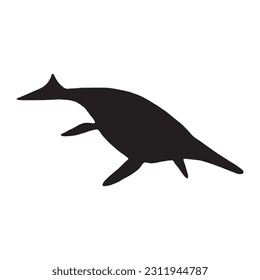 vector illustration of silhouette of prehistoric creature shastasaurus isolated on white background.