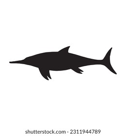 vector illustration of silhouette of prehistoric creature shastasaurus isolated on white background.