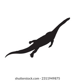 vector illustration of silhouette of prehistoric creature nothosaurus isolated on white background