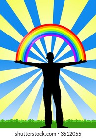 vector illustration of silhouette with rainbow