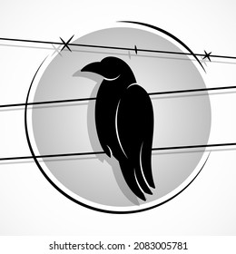 Vector illustration of the silhouette of a raven in grunge style.