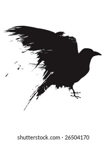 Vector illustration of the silhouette of a raven in grunge style.