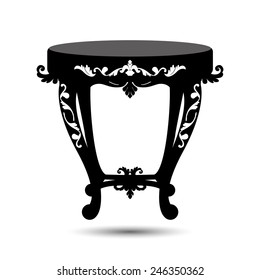 Vector illustration of silhouette of retro table in baroque style isolated on white background