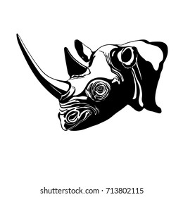 Vector illustration of a silhouette of a rhino. Profile side view of Rhinoceros.