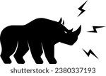 Vector illustration of a silhouette of a rhino standing on isolated white background. Rhinoceros side view profile