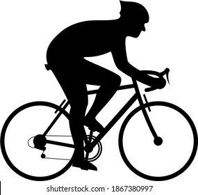 Vector illustration and silhouette of a road bike with a professional cyclist on a saddle