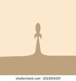 Vector illustration of a silhouette of rocket with brown colour and cream background, minimalist illustration of rocket. Flat style design. 