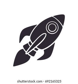 Vector illustration. Silhouette of rocket space with a flame from a turbine. Isolated on white background