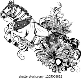 vector illustration of Silhouette of the running horse in white background