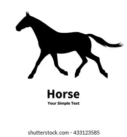 Vector illustration of a silhouette of a running horse pet. Isolated on white background. Horse side view profile.